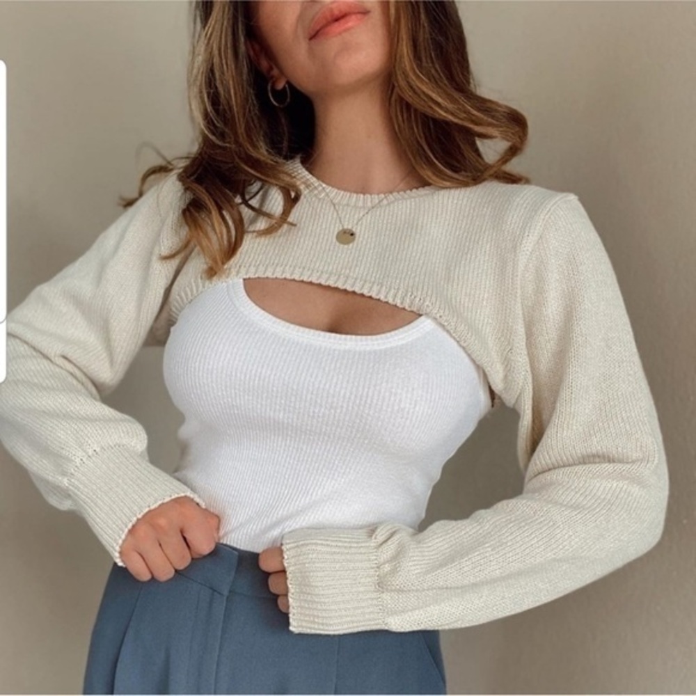 Zara Cream Cropped Sweater with White Tank